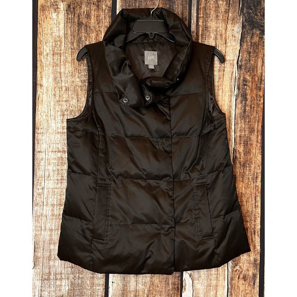 J. Jill Down Filled Puffer Vest brown Snap Women’s Small Oversized